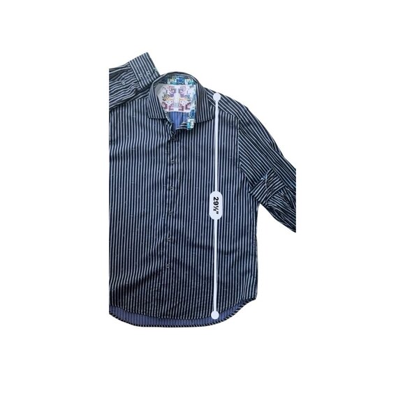 Robert Graham Mens XL Striped Long Sleeve Button-Up Shirt 100% Cotton Navy/White - Picture 4 of 8